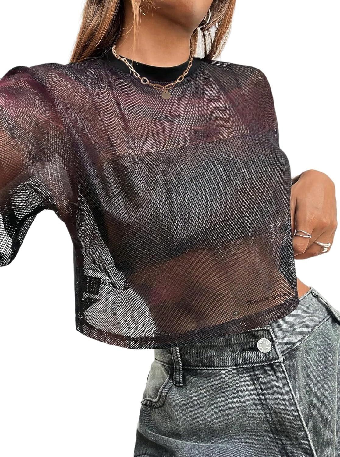 image:imageAvanova Women Sexy Sheer Mesh Crop Top See Through Oversized Short Sleeves ShirtTie Dye E