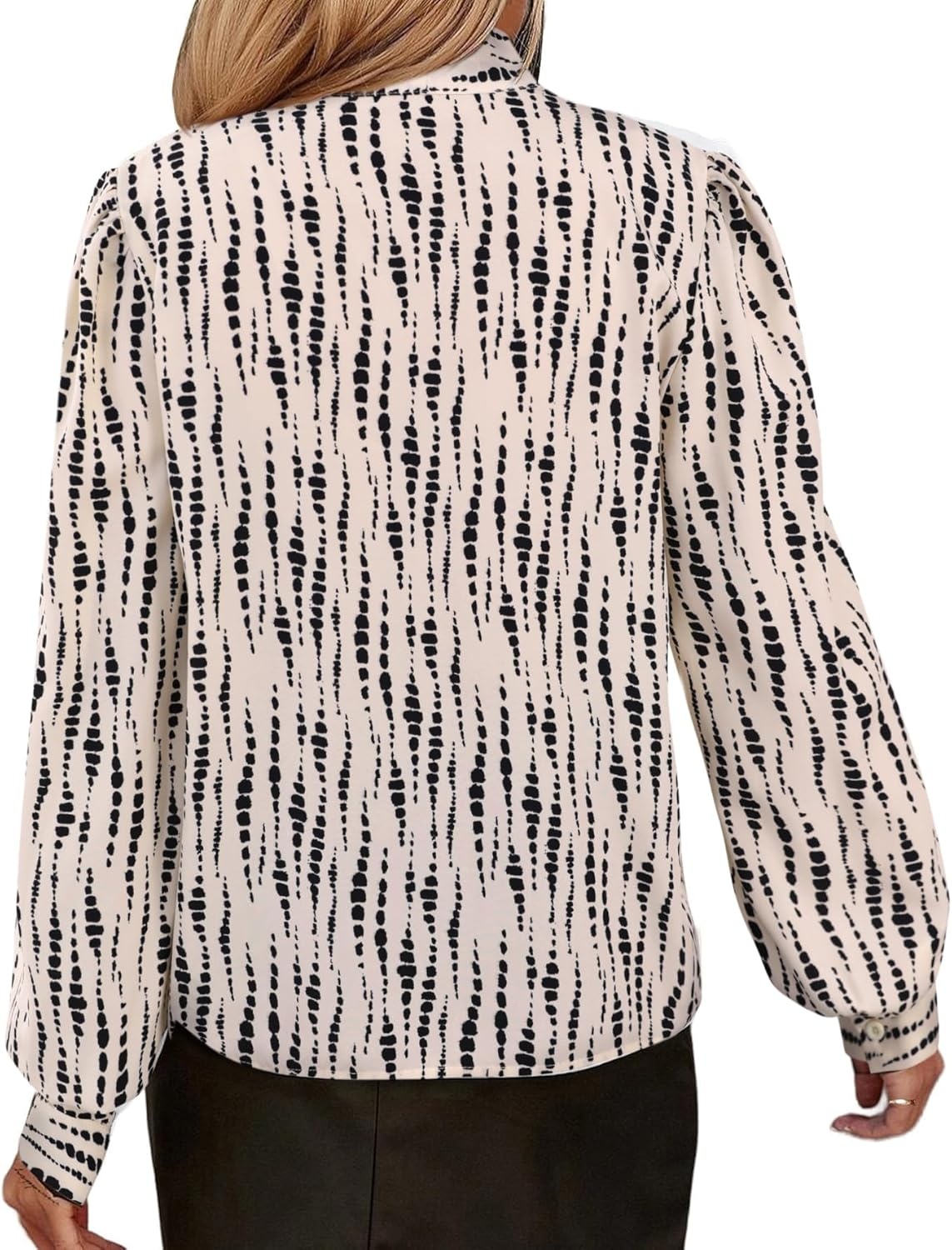 image:imageAvanova Women Tie Neck Bishop Long Sleeve Shirts Casual Work Blouses TopsApricot Striped