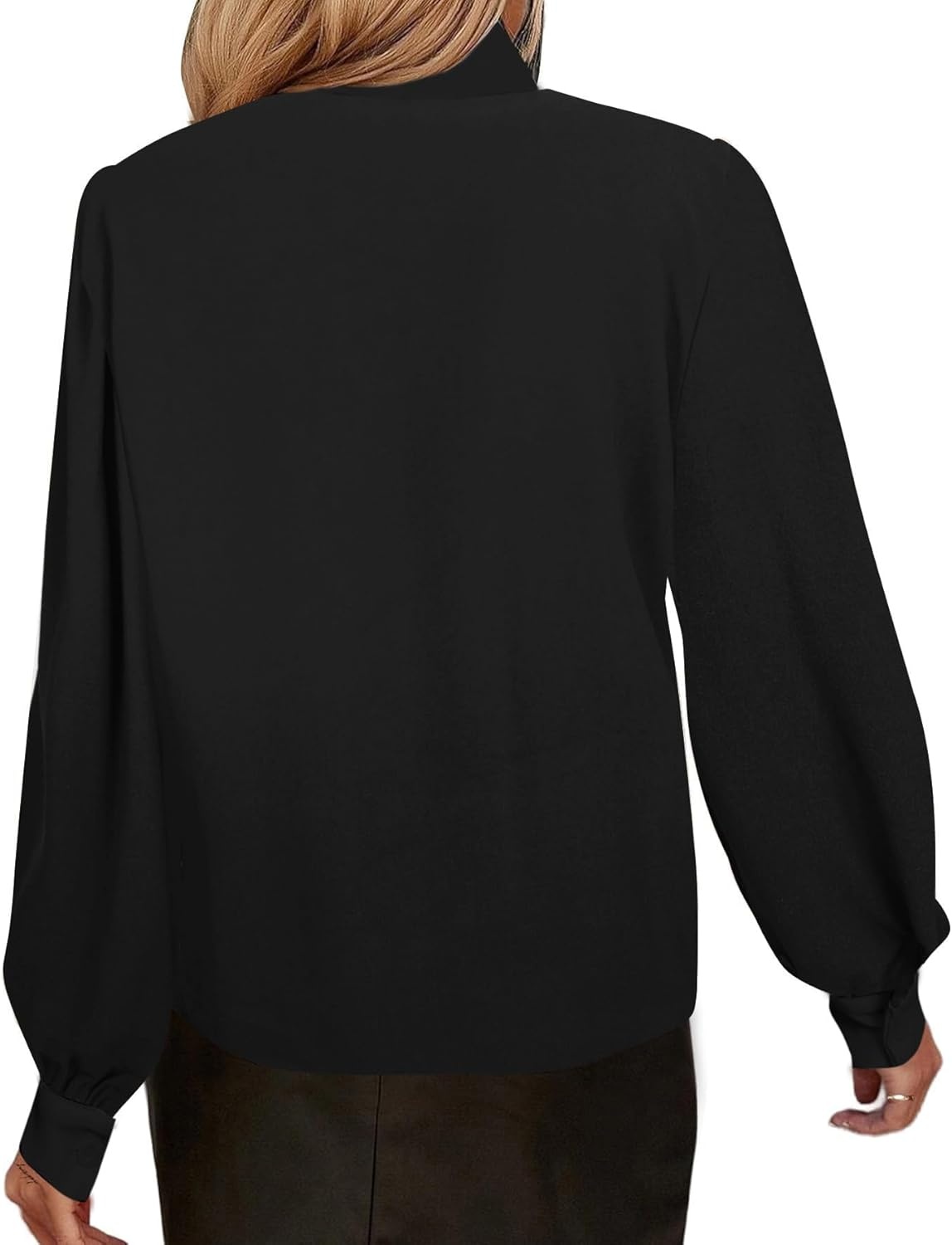 image:imageAvanova Women Tie Neck Bishop Long Sleeve Shirts Casual Work Blouses TopsBlack