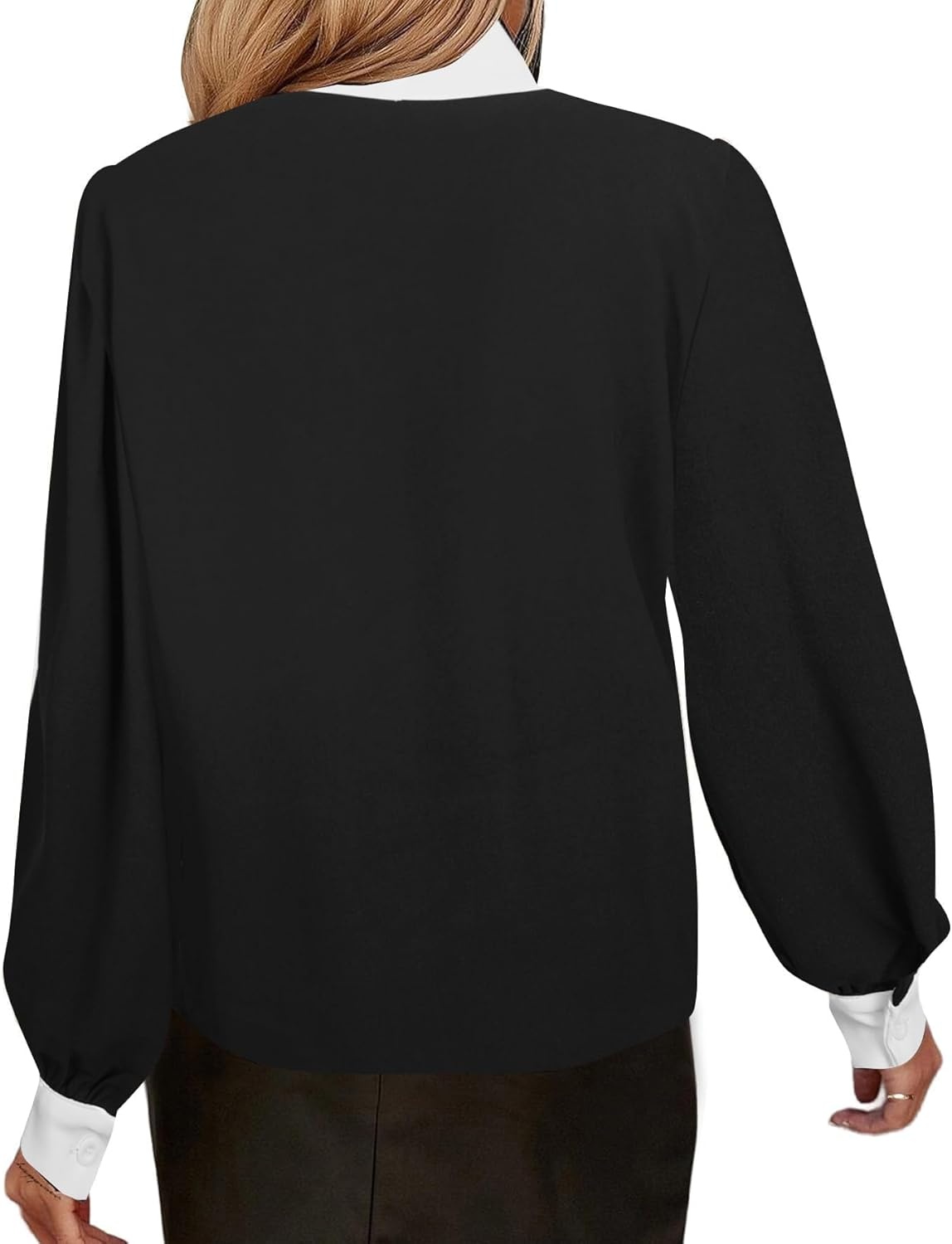 image:imageAvanova Women Tie Neck Bishop Long Sleeve Shirts Casual Work Blouses TopsBlack White D