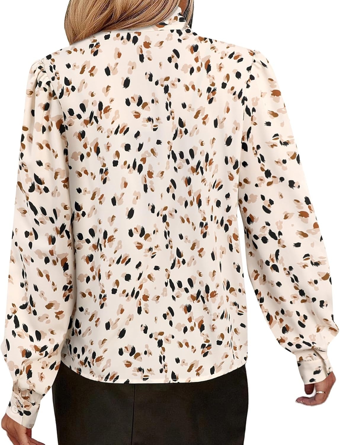 image:imageAvanova Women Tie Neck Bishop Long Sleeve Shirts Casual Work Blouses TopsDots Apricot