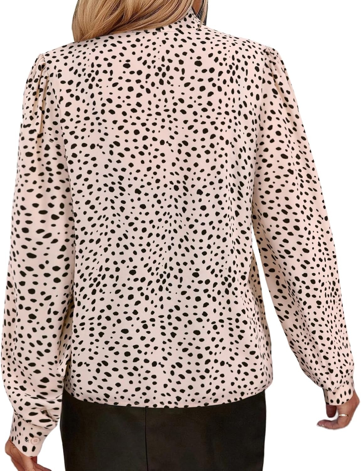 image:imageAvanova Women Tie Neck Bishop Long Sleeve Shirts Casual Work Blouses TopsKhaki Leopard