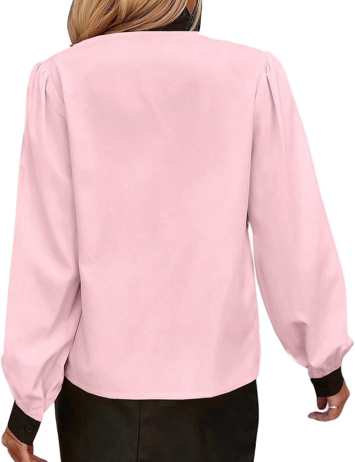 image:imageAvanova Women Tie Neck Bishop Long Sleeve Shirts Casual Work Blouses TopsPink
