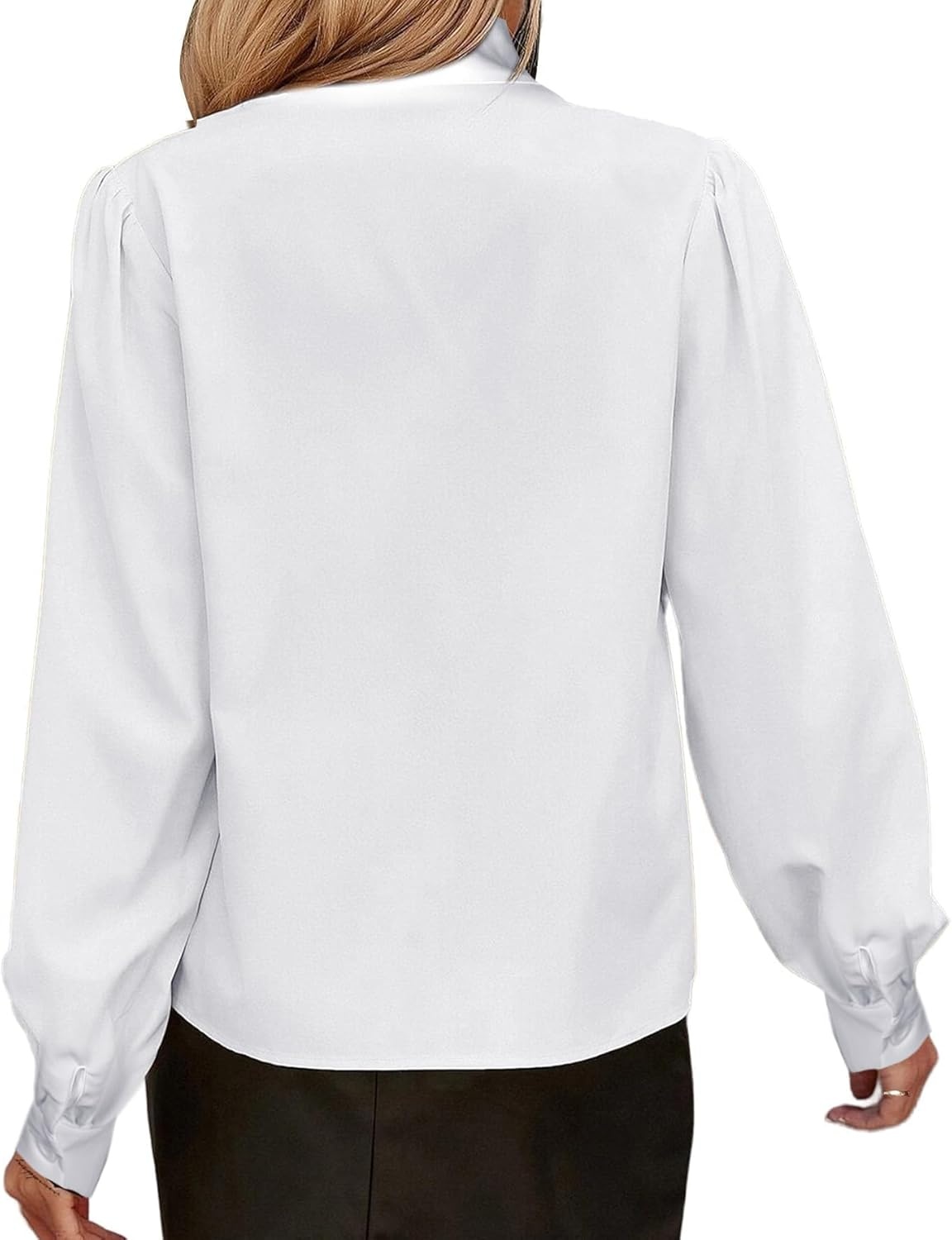 image:imageAvanova Women Tie Neck Bishop Long Sleeve Shirts Casual Work Blouses TopsSolid White