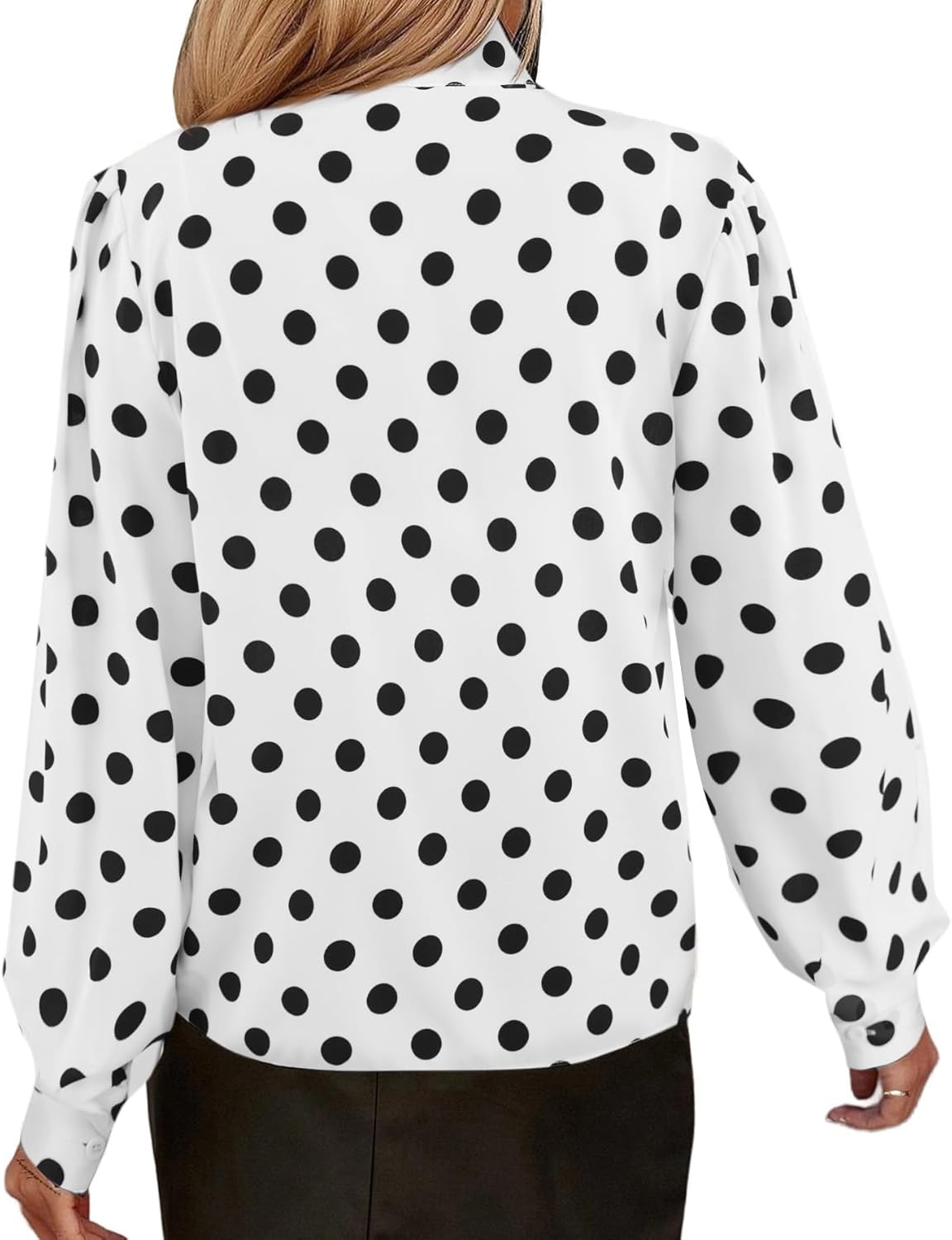 image:imageAvanova Women Tie Neck Bishop Long Sleeve Shirts Casual Work Blouses TopsWhite Dots a