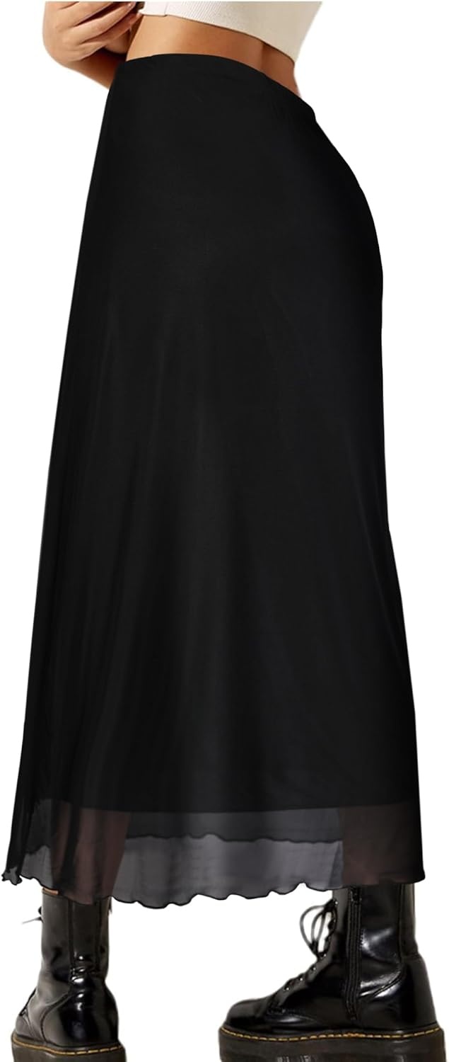 image:imageAvanova Womens Ditsy Floral High Waisted Skirts Lettuce Trim Summer Fall Boho Midi SkirtBlack W