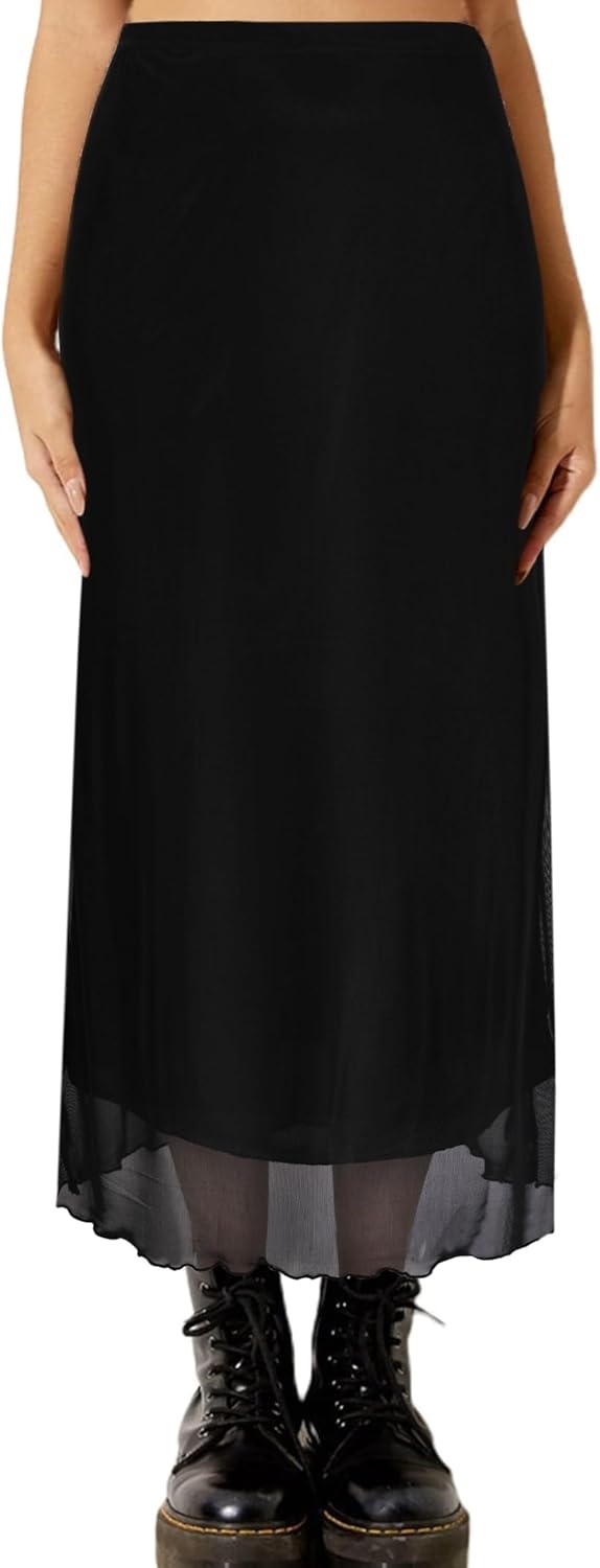 image:imageAvanova Womens Ditsy Floral High Waisted Skirts Lettuce Trim Summer Fall Boho Midi SkirtBlack W