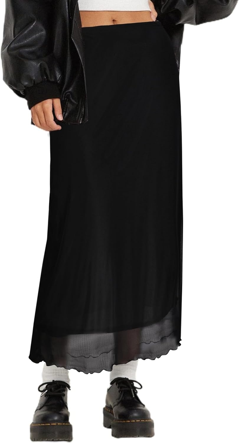 image:imageAvanova Womens Ditsy Floral High Waisted Skirts Lettuce Trim Summer Fall Boho Midi SkirtBlack W