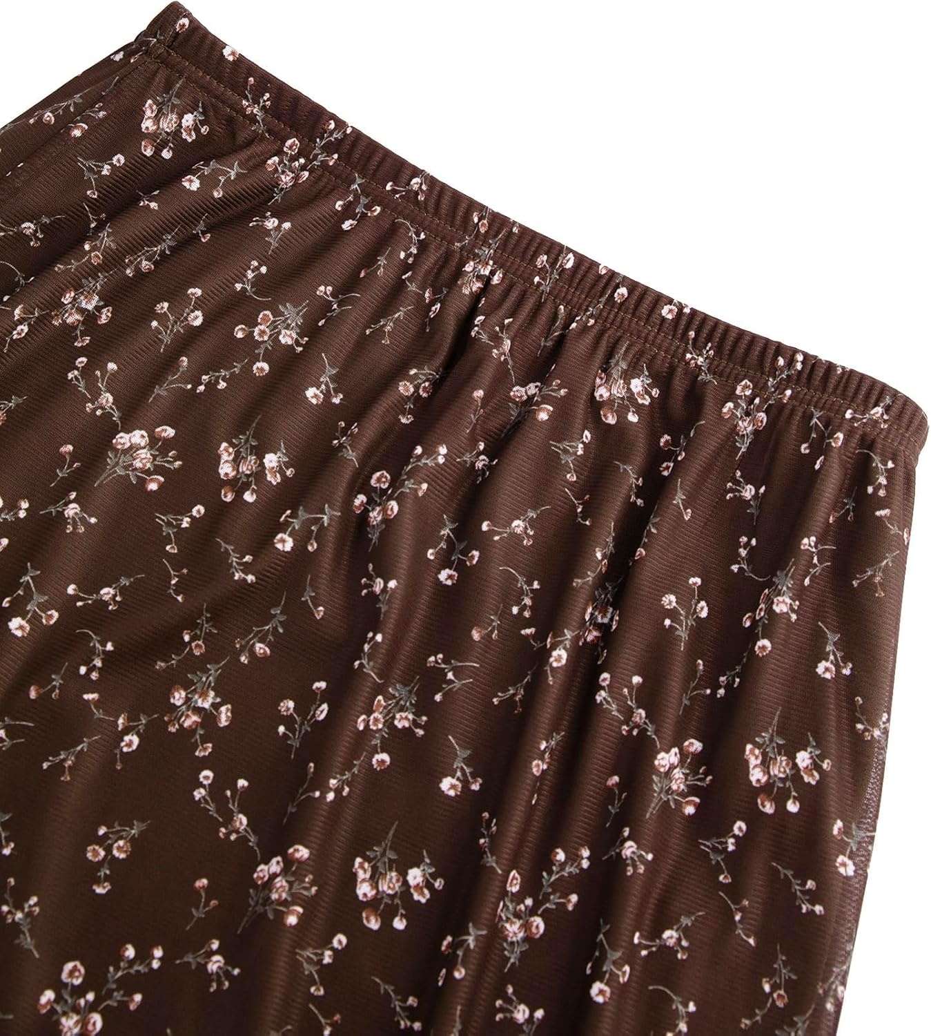 image:imageAvanova Womens Ditsy Floral High Waisted Skirts Lettuce Trim Summer Fall Boho Midi SkirtCoffee Brown