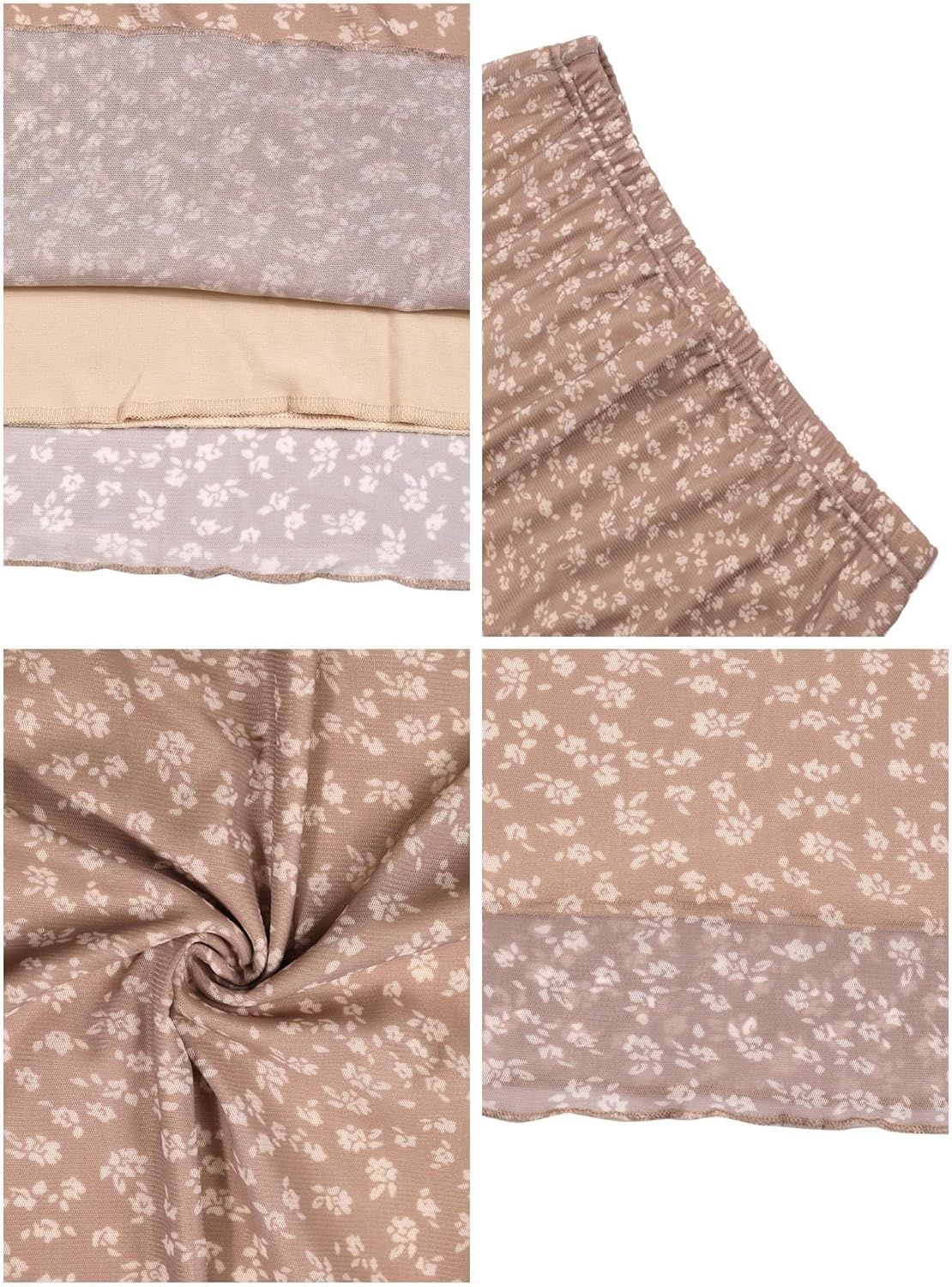 image:imageAvanova Womens Ditsy Floral High Waisted Skirts Lettuce Trim Summer Fall Boho Midi SkirtKhaki