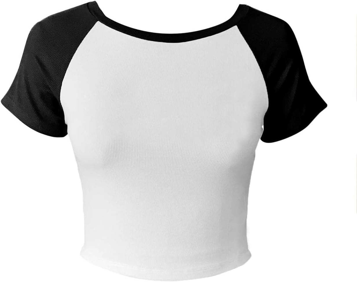 image:imageAvanova Womens Letter Print Tee Short Sleeve Round Neck Slim Fit Crop Top T ShirtBlack White
