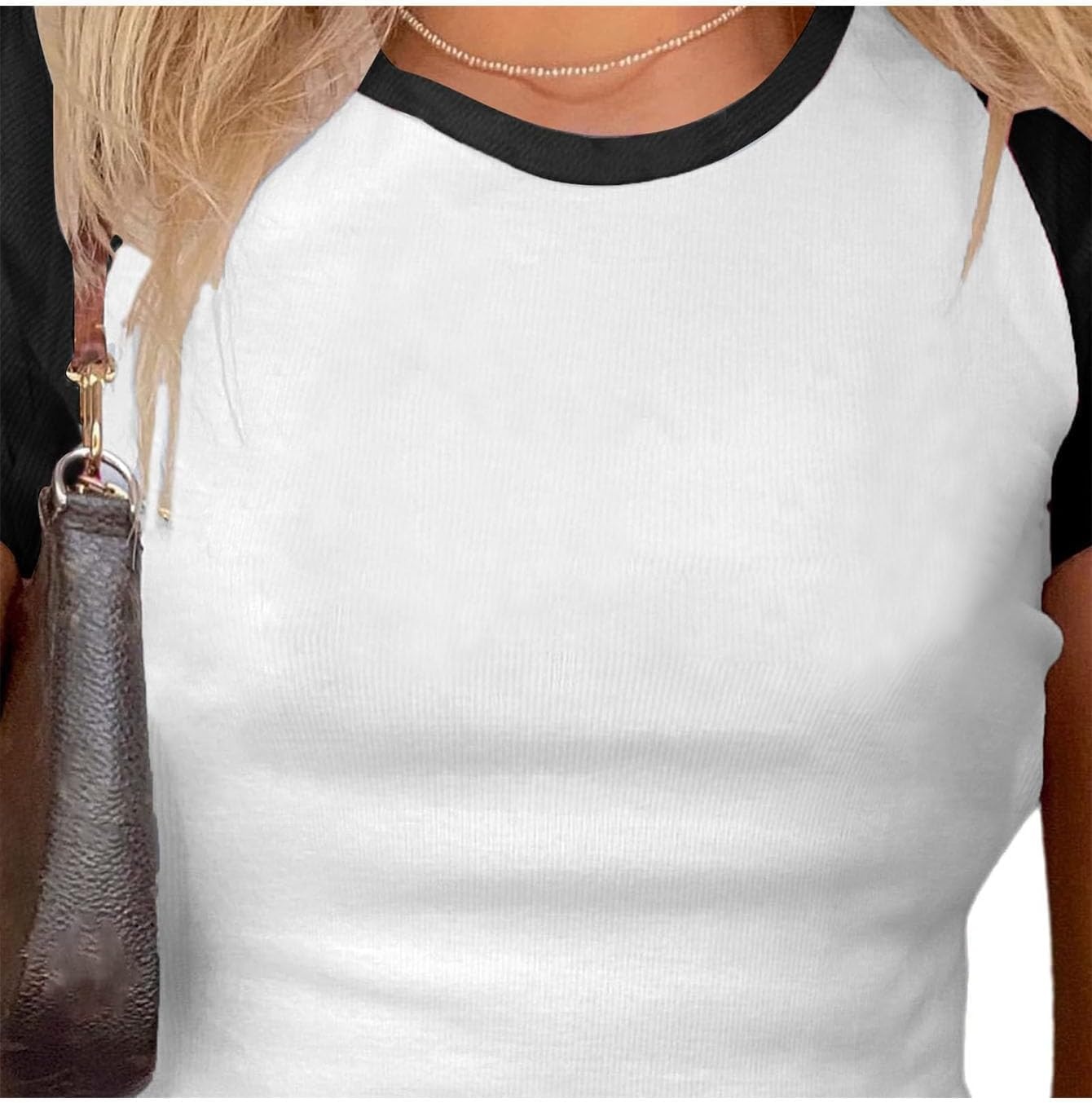 image:imageAvanova Womens Letter Print Tee Short Sleeve Round Neck Slim Fit Crop Top T ShirtBlack White