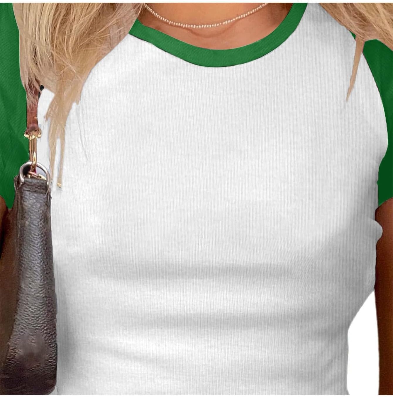 image:imageAvanova Womens Letter Print Tee Short Sleeve Round Neck Slim Fit Crop Top T ShirtGreen White