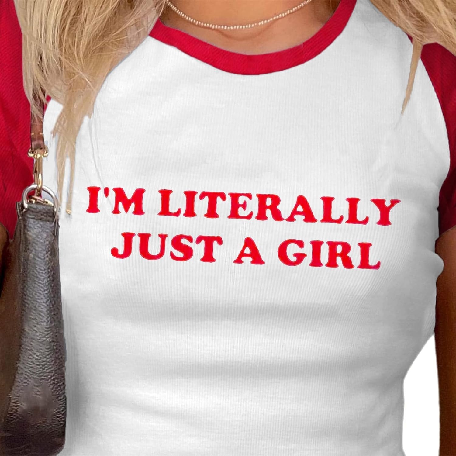 image:imageAvanova Womens Letter Print Tee Short Sleeve Round Neck Slim Fit Crop Top T ShirtRed
