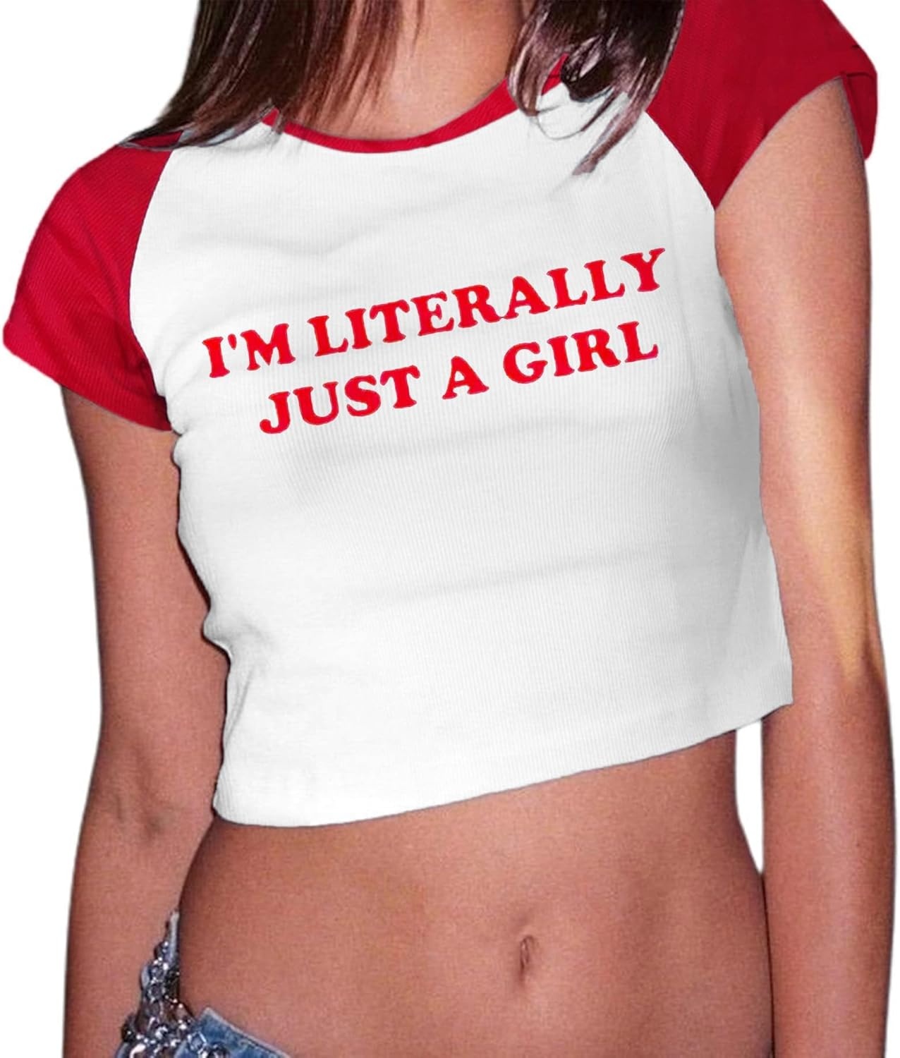 image:imageAvanova Womens Letter Print Tee Short Sleeve Round Neck Slim Fit Crop Top T ShirtRed