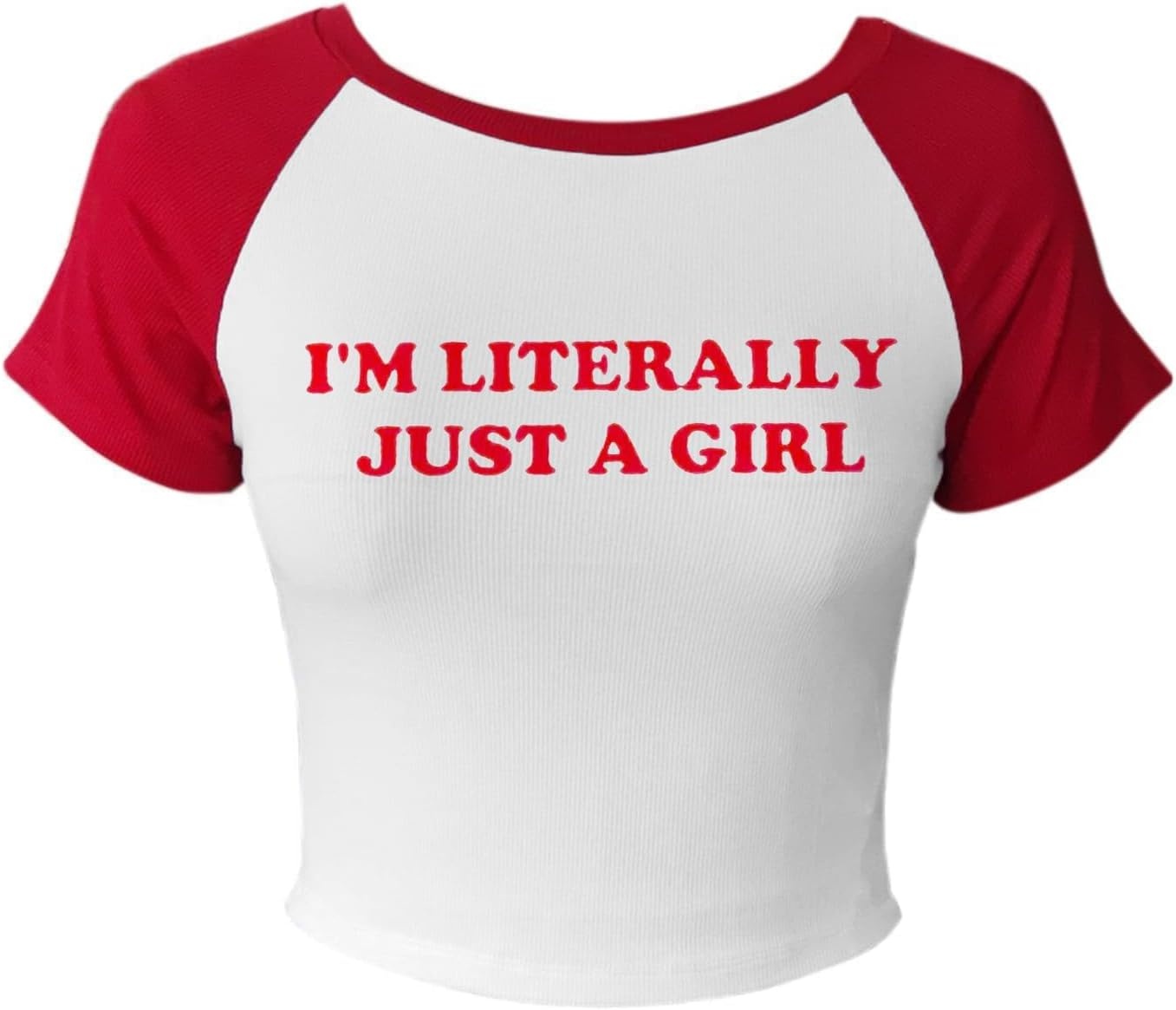 image:imageAvanova Womens Letter Print Tee Short Sleeve Round Neck Slim Fit Crop Top T ShirtRed