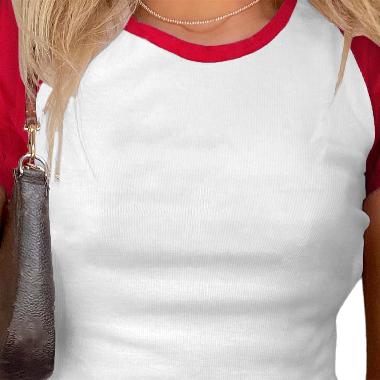image:imageAvanova Womens Letter Print Tee Short Sleeve Round Neck Slim Fit Crop Top T ShirtRed White