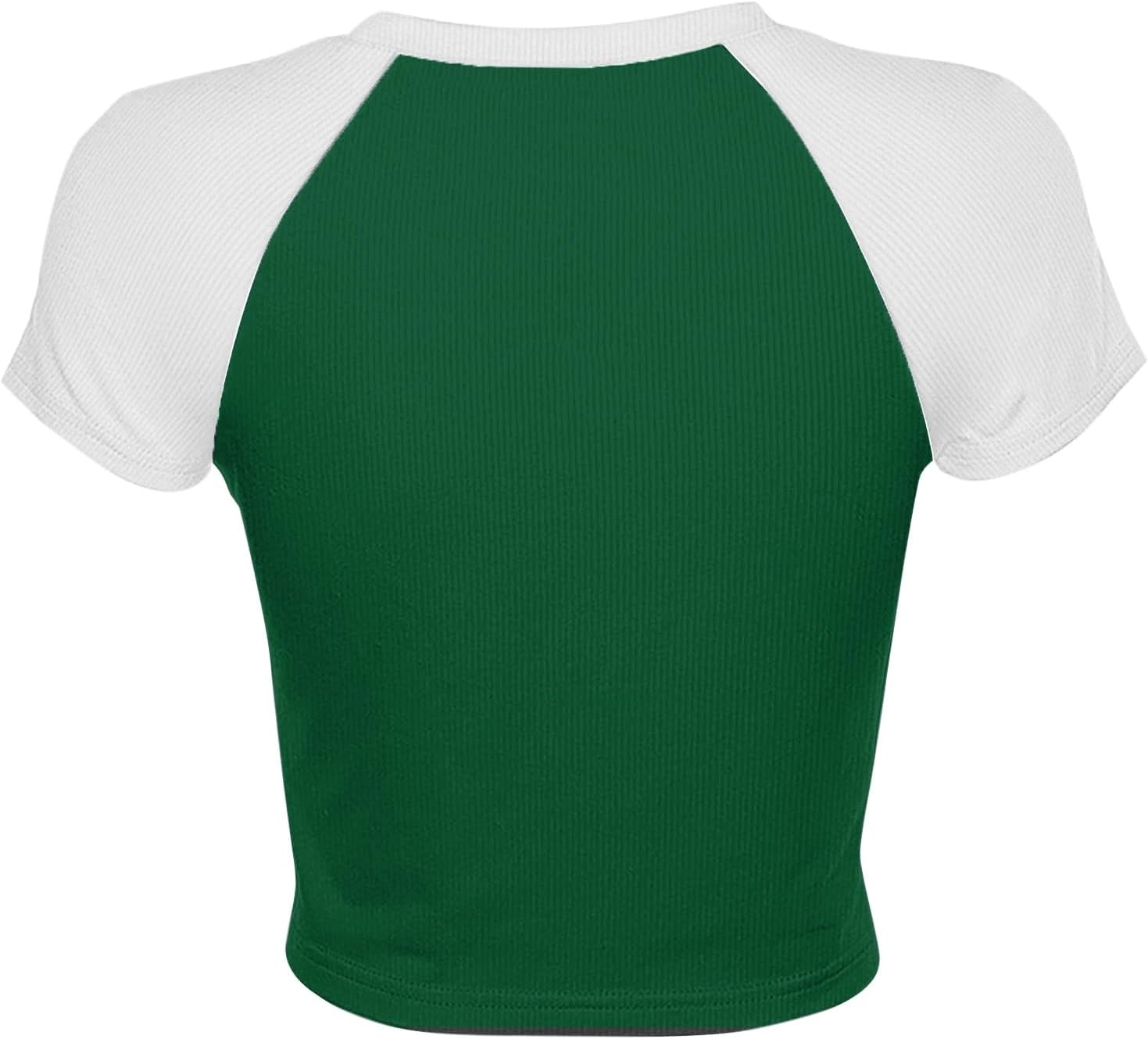 image:imageAvanova Womens Letter Print Tee Short Sleeve Round Neck Slim Fit Crop Top T ShirtWhite Green