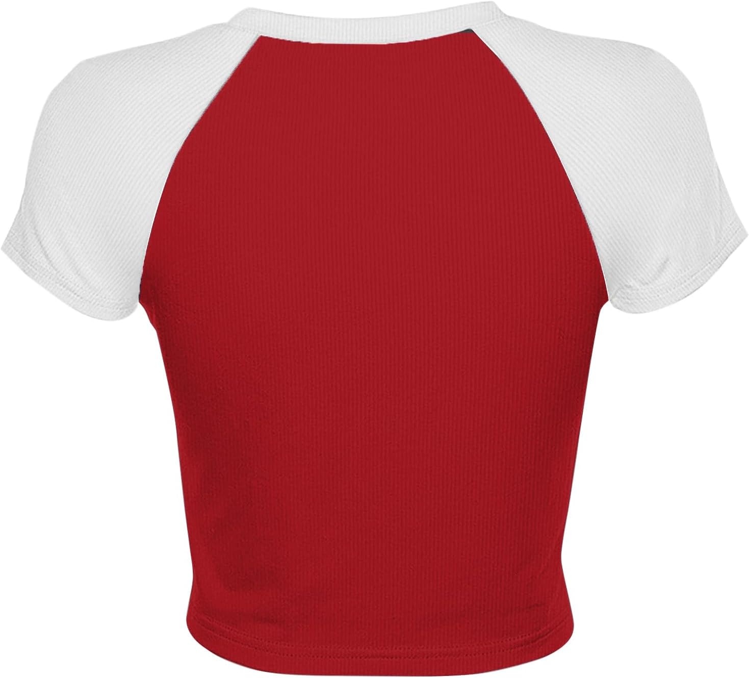 image:imageAvanova Womens Letter Print Tee Short Sleeve Round Neck Slim Fit Crop Top T ShirtWhite Red
