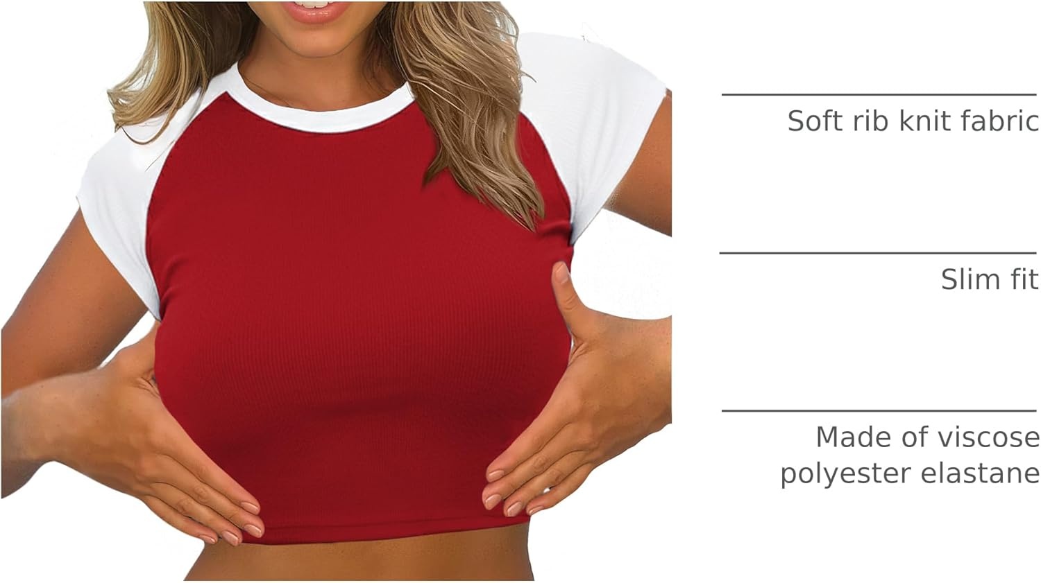 image:imageAvanova Womens Letter Print Tee Short Sleeve Round Neck Slim Fit Crop Top T ShirtWhite Red