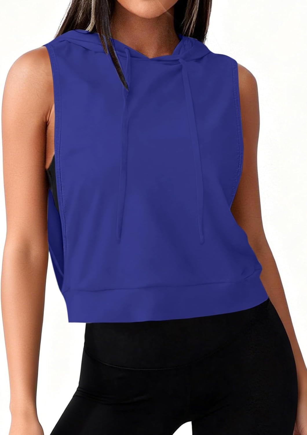 image:imageAvanova Womens Workout Shirts Sleeveless Hoodies Drawstring Open Side Gym Cropped Tank TopBlue