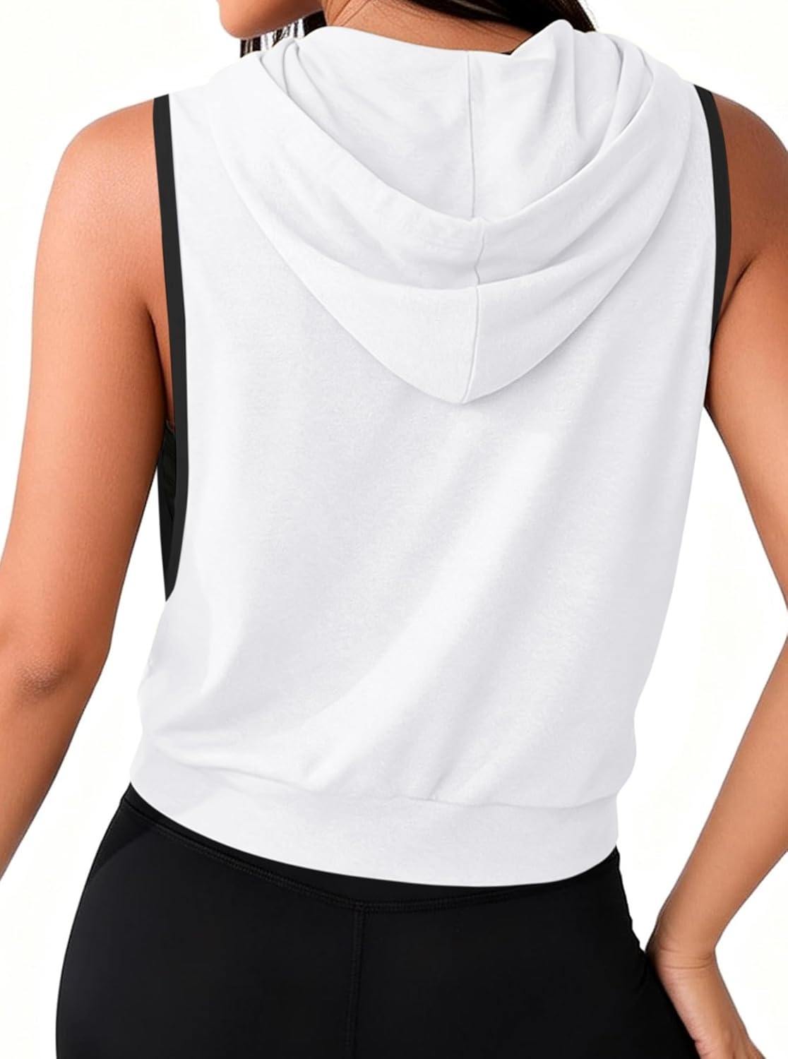 image:imageAvanova Womens Workout Shirts Sleeveless Hoodies Drawstring Open Side Gym Cropped Tank TopW With Blk Trim