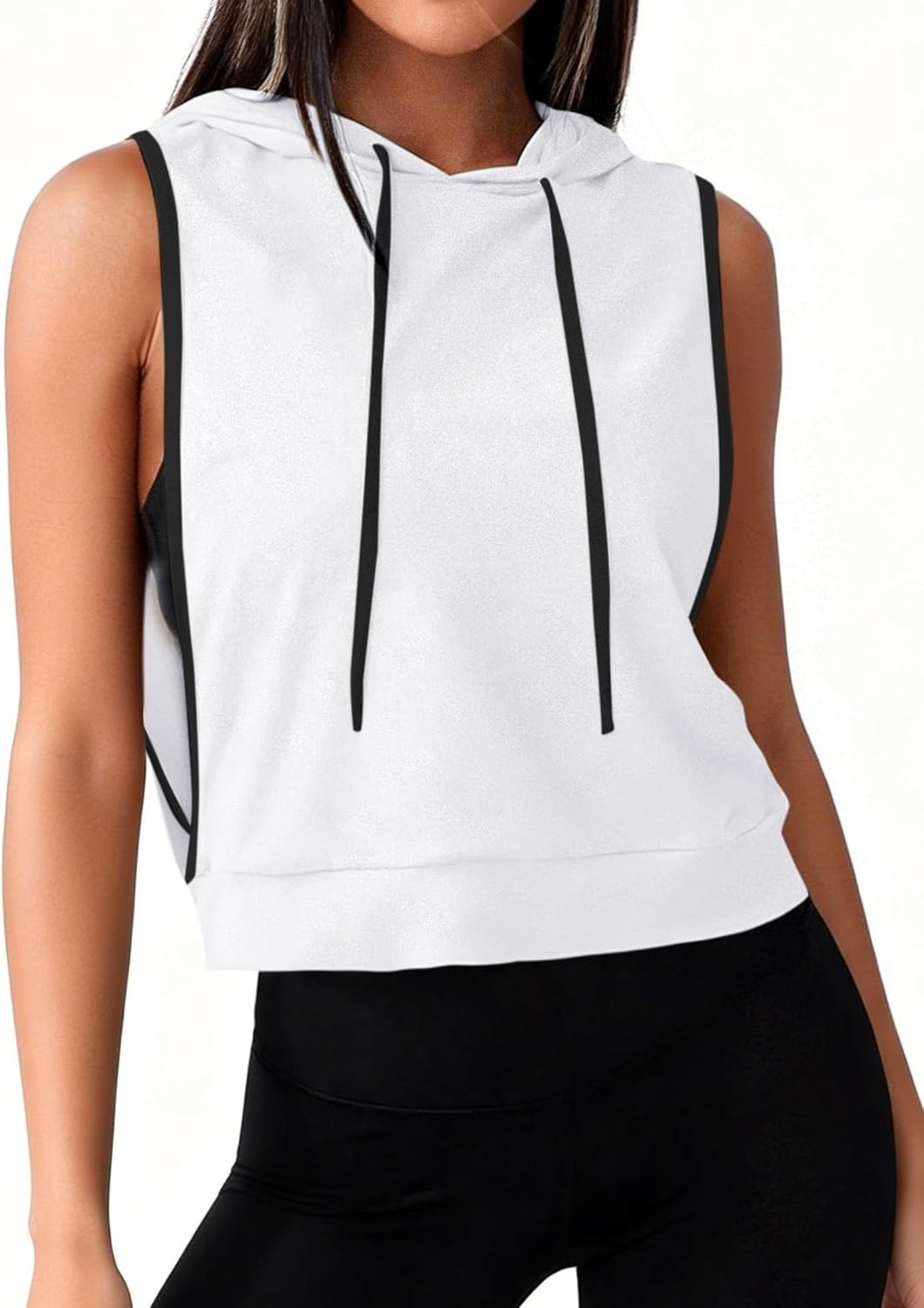 image:imageAvanova Womens Workout Shirts Sleeveless Hoodies Drawstring Open Side Gym Cropped Tank TopW With Blk Trim