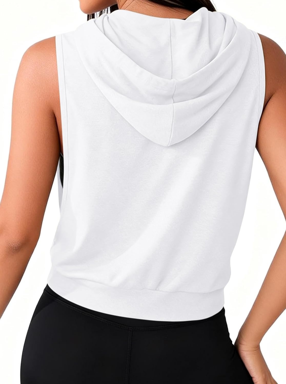image:imageAvanova Womens Workout Shirts Sleeveless Hoodies Drawstring Open Side Gym Cropped Tank TopWhite