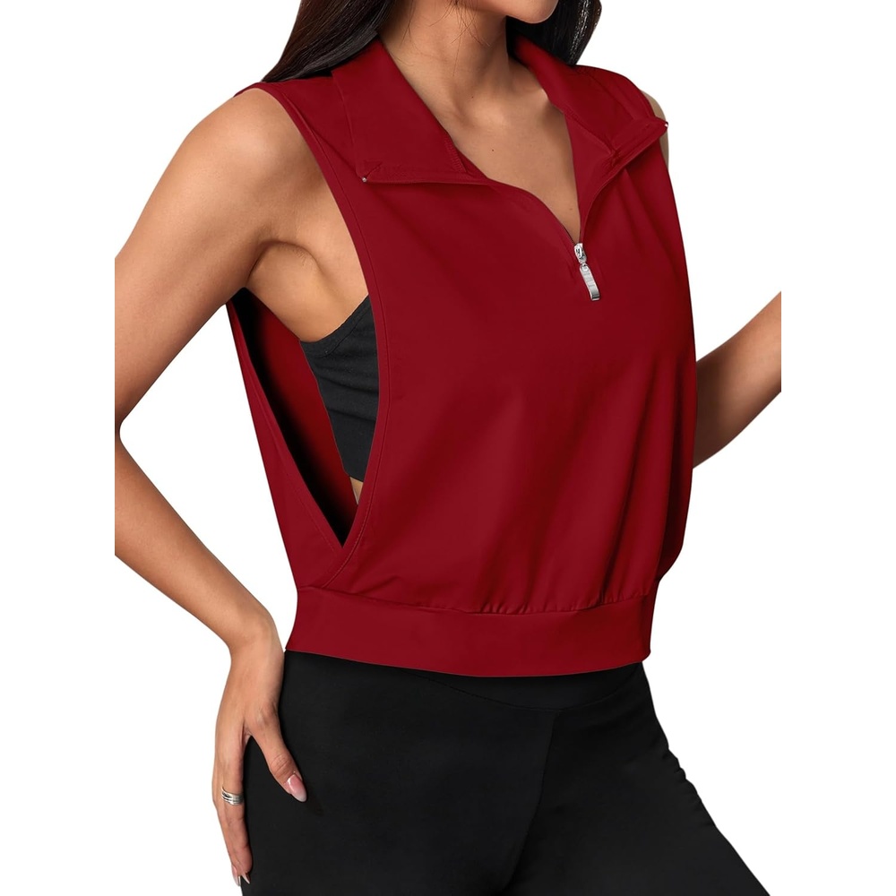 image:imageAvanova Women 14 Zip Polo V Neck Tank Tops Golf Shirts Sleeveless Collared Workout TopsRed