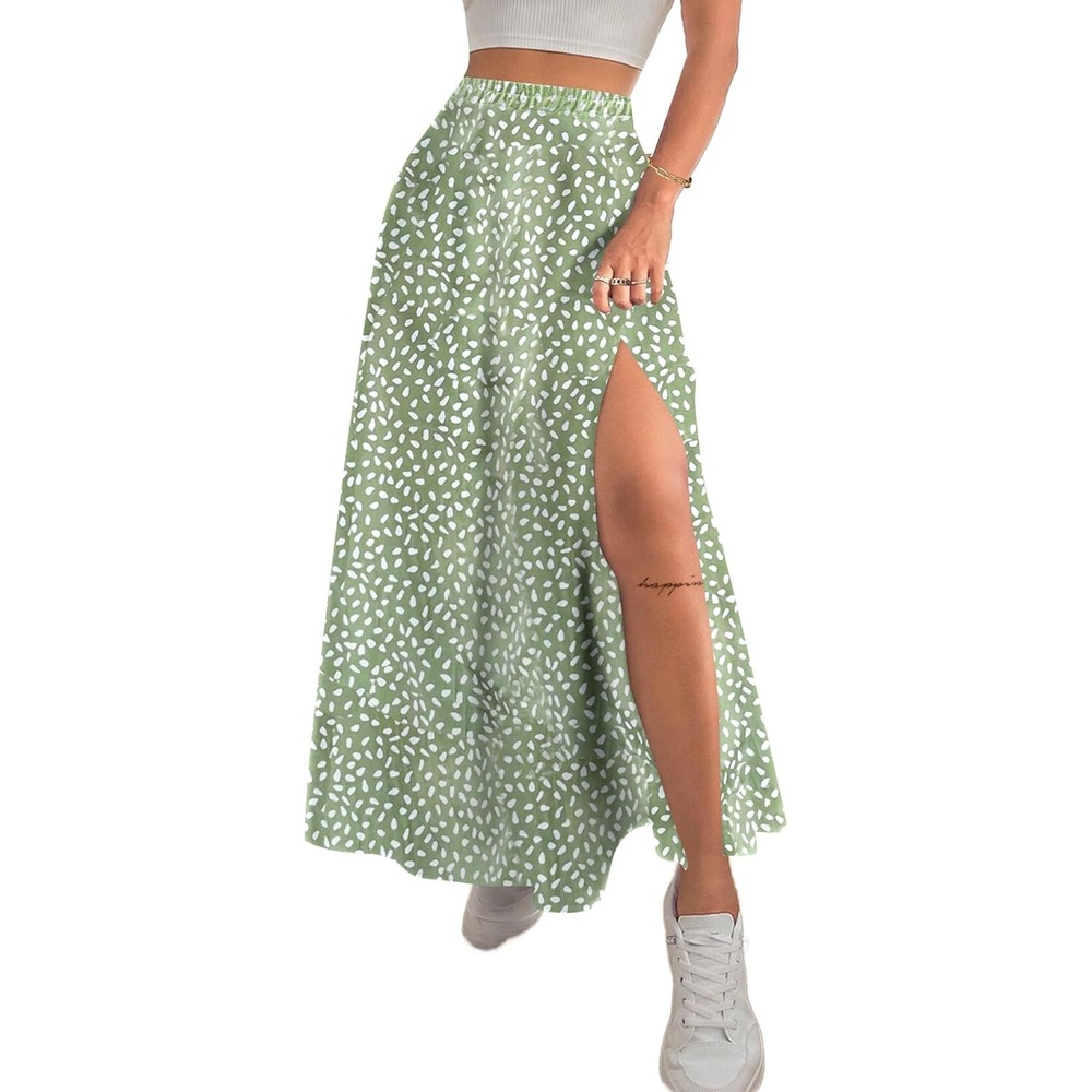 image:imageAvanova Women Boho Floral Slit Maxi Skirt Split Thigh High Waisted Long SkirtsFloral Green