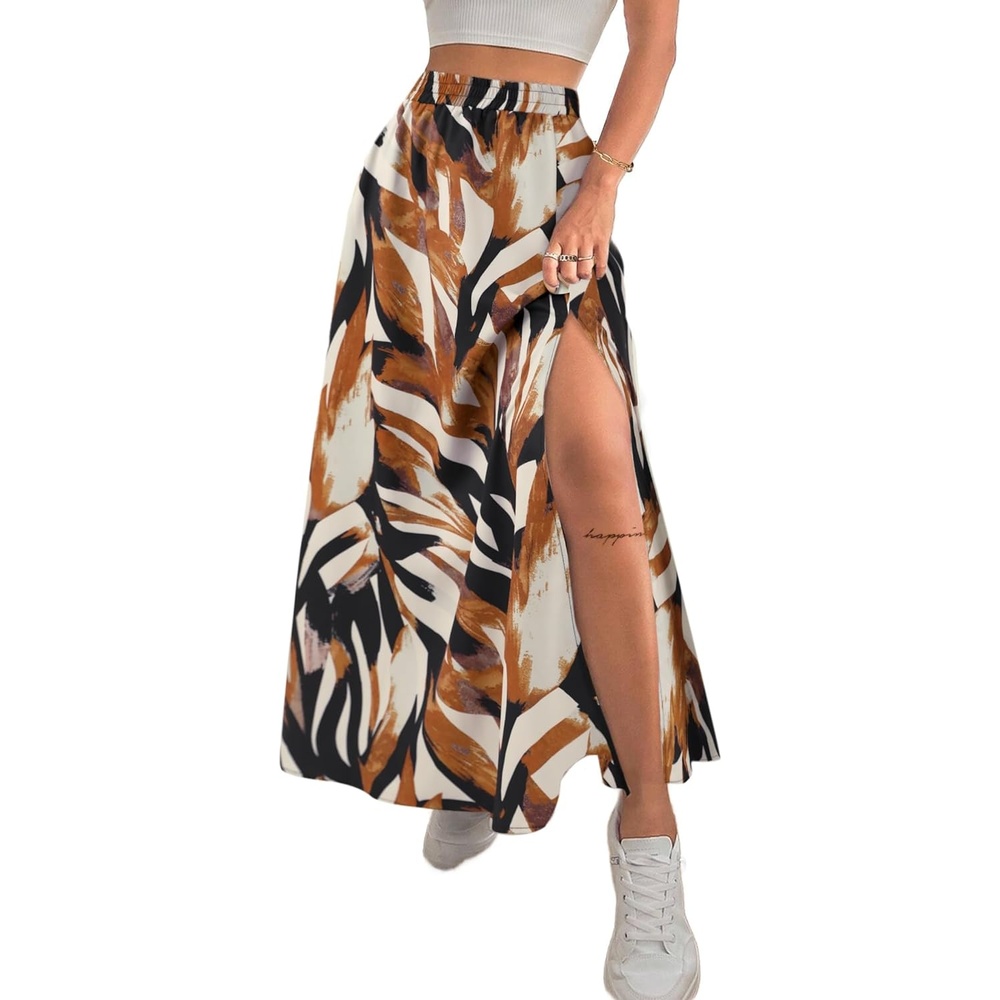 image:imageAvanova Women Boho Floral Slit Maxi Skirt Split Thigh High Waisted Long SkirtsMuti Leaf
