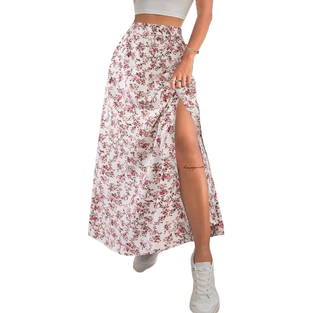 image:imageAvanova Women Boho Floral Slit Maxi Skirt Split Thigh High Waisted Long SkirtsPink Floral