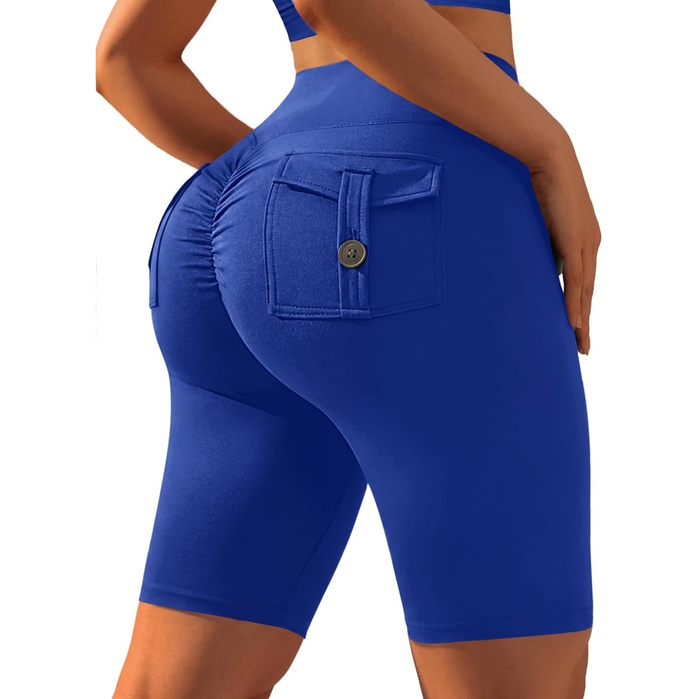 image:imageAvanova Women Booty Biker Shorts with Pockets Scrunch Butt Lifting Shorts Knee Length for Gym Workout AthleticRoyal Blue