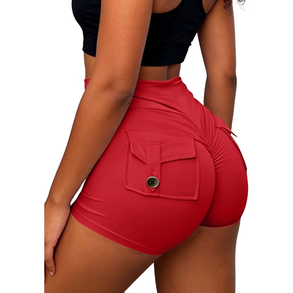image:imageAvanova Women Booty Shorts with Pockets Scrunch Butt Lifting Yoga Workout Gym Biker Cargo ShortsRed