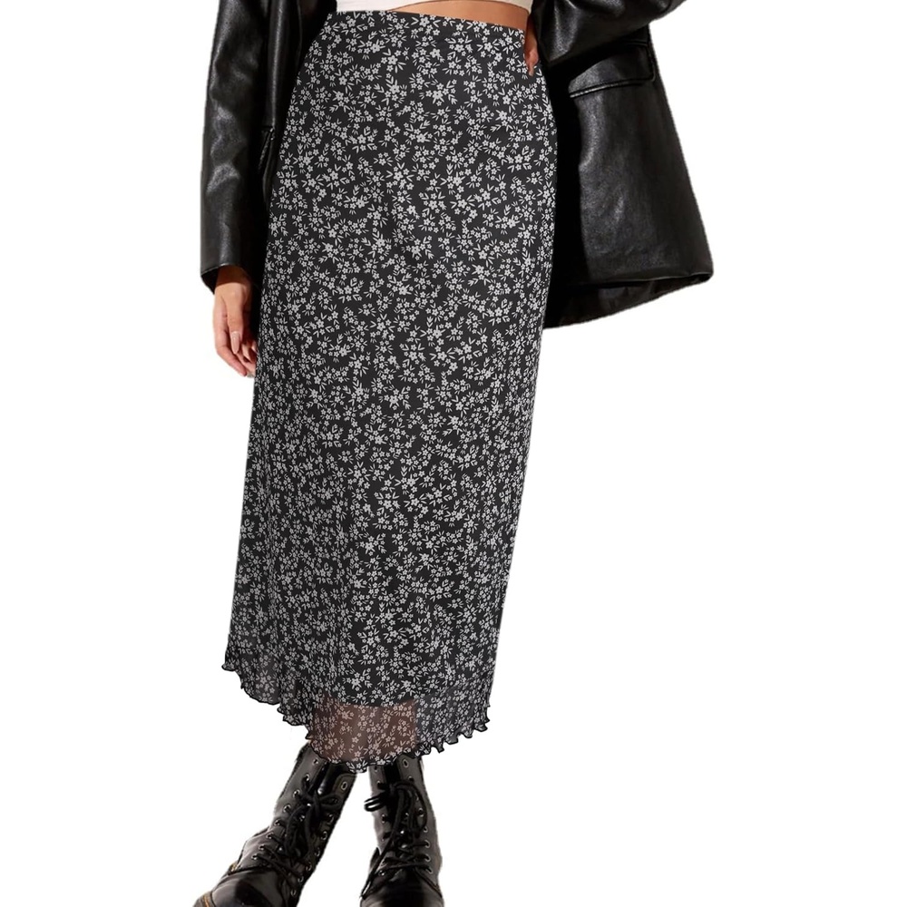 image:imageAvanova Womens Ditsy Floral High Waisted Skirts Lettuce Trim Summer Fall Boho Midi SkirtDitsy Black