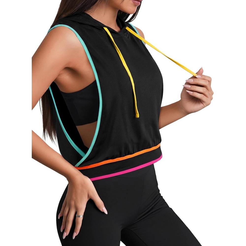 image:imageAvanova Womens Workout Shirts Sleeveless Hoodies Drawstring Open Side Gym Cropped Tank TopMulti