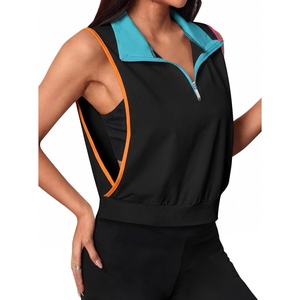 image:imageAvanova Women 14 Zip Polo V Neck Tank Tops Golf Shirts Sleeveless Collared Workout TopsContrast