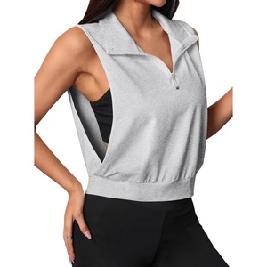 image:imageAvanova Women 14 Zip Polo V Neck Tank Tops Golf Shirts Sleeveless Collared Workout TopsGrey
