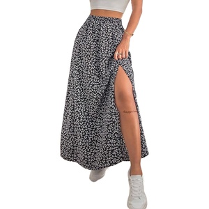 image:imageAvanova Women Boho Floral Slit Maxi Skirt Split Thigh High Waisted Long SkirtsBlack