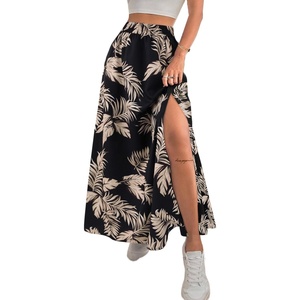 image:imageAvanova Women Boho Floral Slit Maxi Skirt Split Thigh High Waisted Long SkirtsBlack Brown