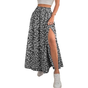 image:imageAvanova Women Boho Floral Slit Maxi Skirt Split Thigh High Waisted Long SkirtsBlack D