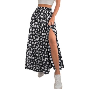 image:imageAvanova Women Boho Floral Slit Maxi Skirt Split Thigh High Waisted Long SkirtsBlack Daisy