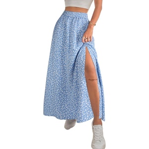 image:imageAvanova Women Boho Floral Slit Maxi Skirt Split Thigh High Waisted Long SkirtsBlue