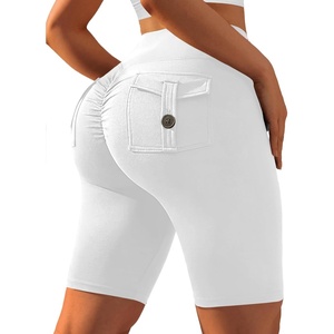 image:imageAvanova Women Booty Biker Shorts with Pockets Scrunch Butt Lifting Shorts Knee Length for Gym Workout AthleticWhite