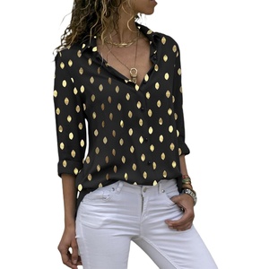 image:imageAvanova Women Pattern Print Button Down Blouse Top Long Sleeve Work Business ShirtGold Dot Black