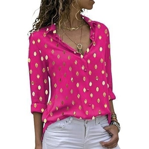 image:imageAvanova Women Pattern Print Button Down Blouse Top Long Sleeve Work Business ShirtGold Dot Hot Pink