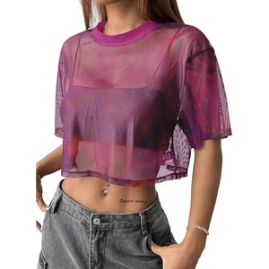 image:imageAvanova Women Sexy Sheer Mesh Crop Top See Through Oversized Short Sleeves ShirtTie Dye D