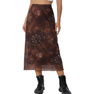 image:imageAvanova Womens Ditsy Floral High Waisted Skirts Lettuce Trim Summer Fall Boho Midi SkirtA Brown E