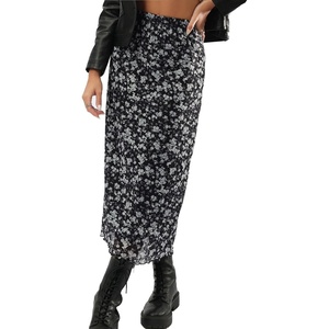 image:imageAvanova Womens Ditsy Floral High Waisted Skirts Lettuce Trim Summer Fall Boho Midi SkirtA Floral Black