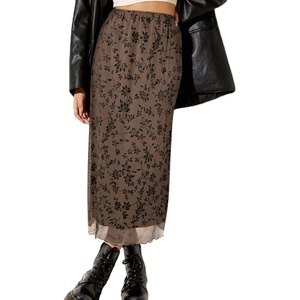 image:imageAvanova Womens Ditsy Floral High Waisted Skirts Lettuce Trim Summer Fall Boho Midi SkirtBrown Floral